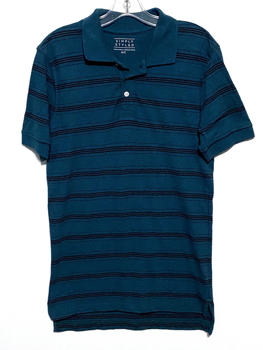 Blue Black Striped Polo Shirt Mens S Classic Casual Normcore Preppy Office Y2K